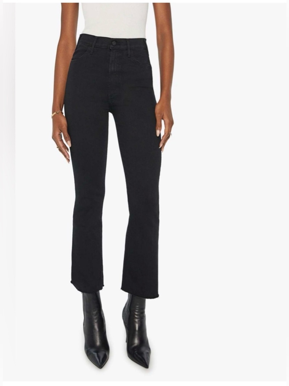 MOTHER The Hustler Ankle Fray Jeans Not Guilty Black High Rise Bootcut 26